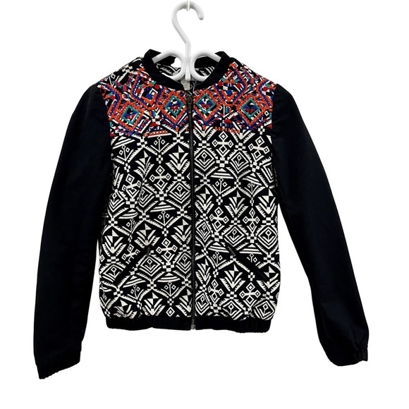 PROMOD PATTERNED AZTEC EMBROIDERED BOMBER JACKET - Picture 1 of 7